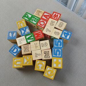 30 wooden alphabet and number blocks classic style 1" cubes